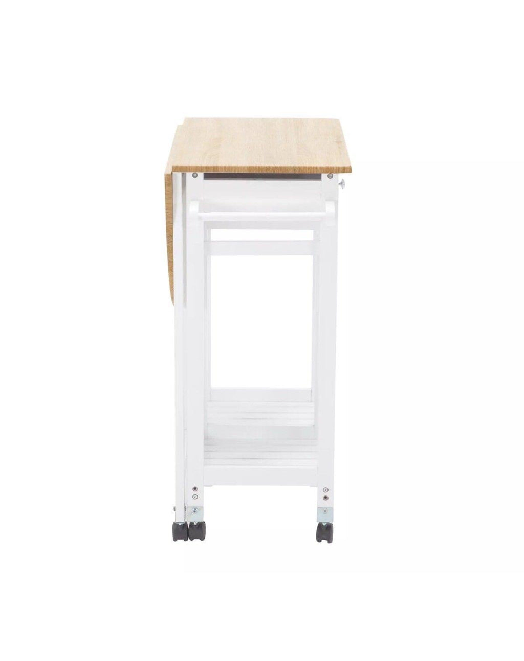 Oak Kitchen Island Cart with 2 Bar Stools and 2 Drawers N8773