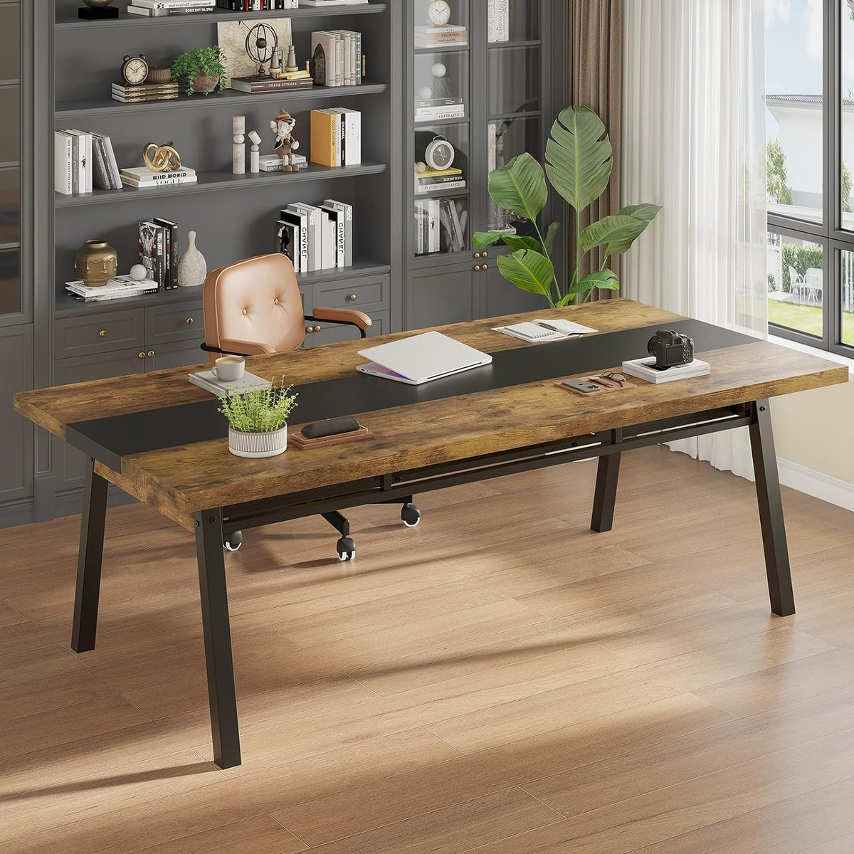 Brown 71-inch Rectangular Metal Frame Dining Table X6413