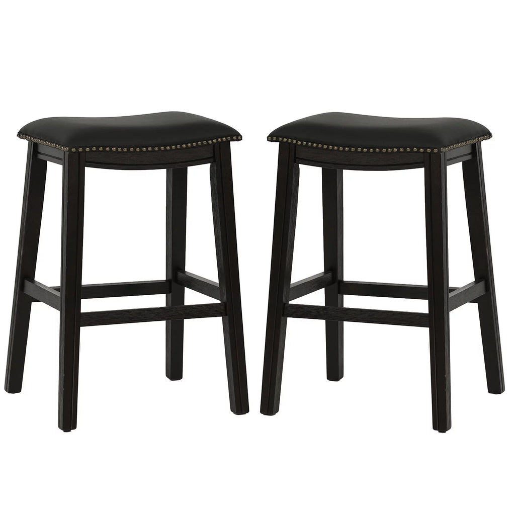 29" Black Faux Leather Saddle Bar Stool Set of 2 X518