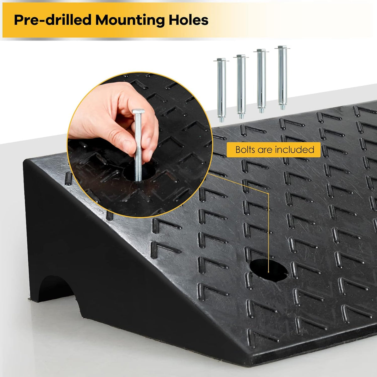 5” Rubber Curb Ramps 2PCS, Heavy Duty 22° Driveway Ramps with 4 Expansion Bolts & Predrilled Holes, Anti-Slip Surface, 6,800 lbs Load Capacity Pack of 2 V878
