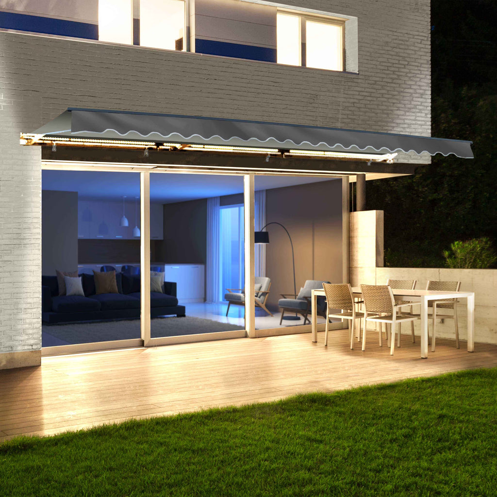 Gray LED Motorized Retractable Patio Awning E573991