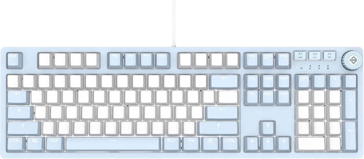 AK50 Mechanical Gaming Keyboard - PBT Keycaps - Grey-White - White Backlit - Blue Switches - Black W44391