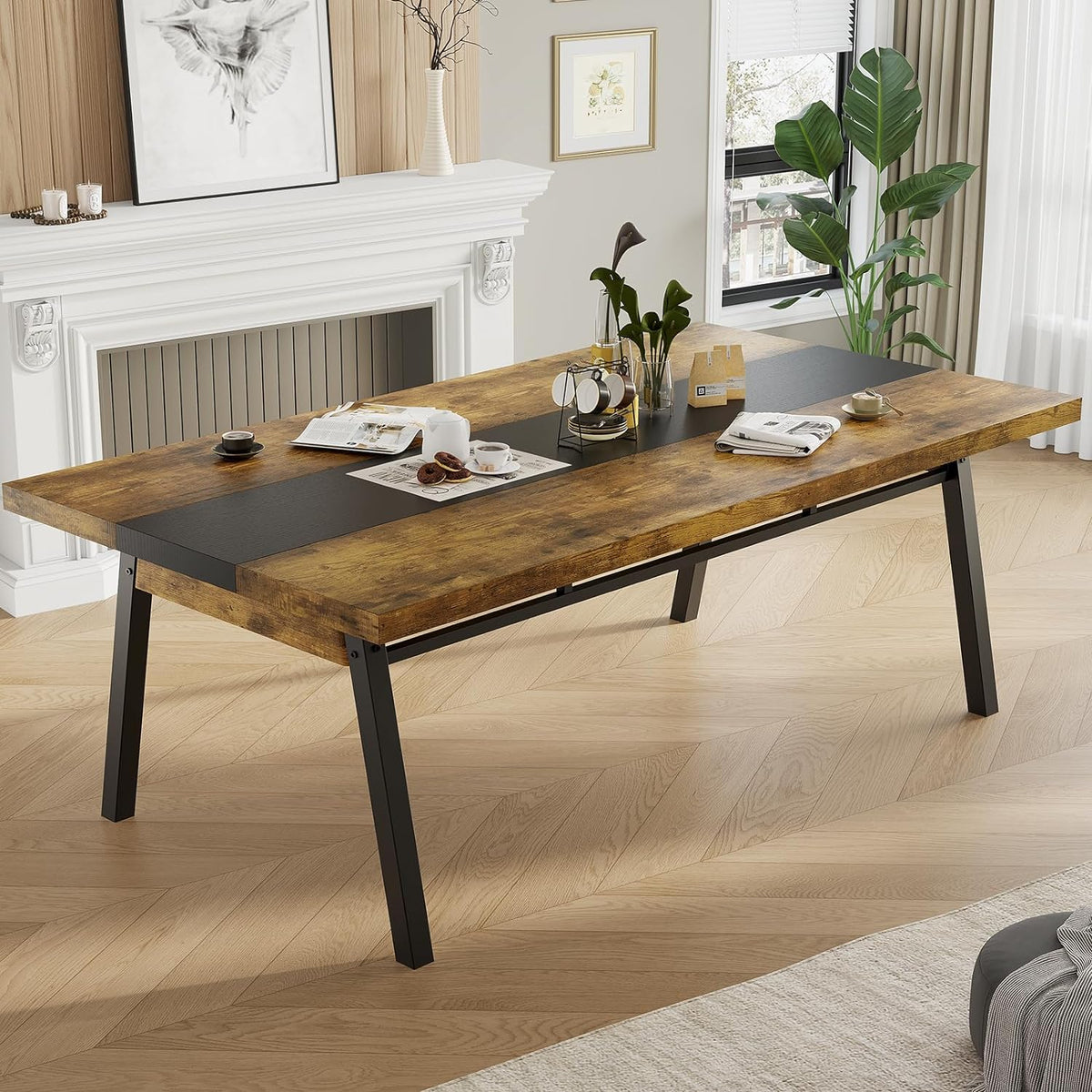 Brown 71-inch Rectangular Metal Frame Dining Table X6413