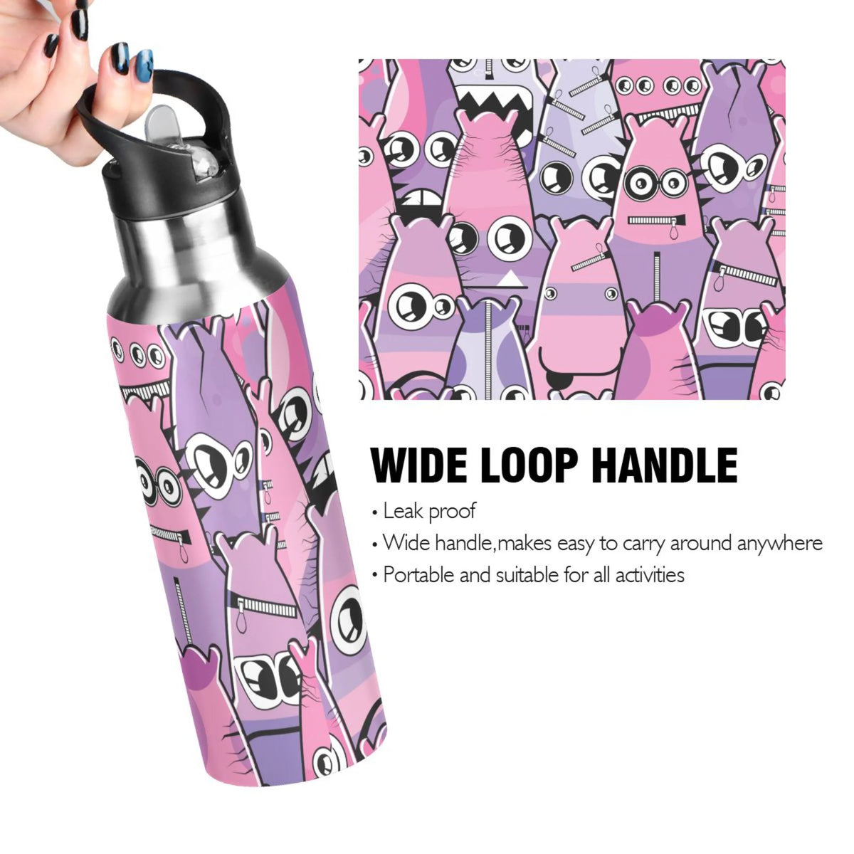 Stainless Steel Insulated Thermos Vacuum Flask Water Bottle with Straw Lid Q4462