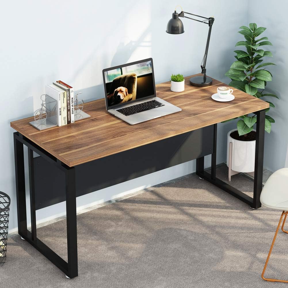 Dark Walnut Steel Gray L Shaped Desk with Storage Shelves and File Cabinet H113