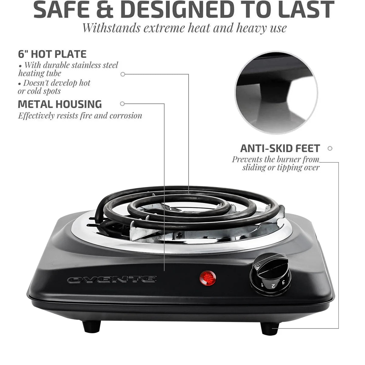 1000W Black Electric Countertop Single Burner T274