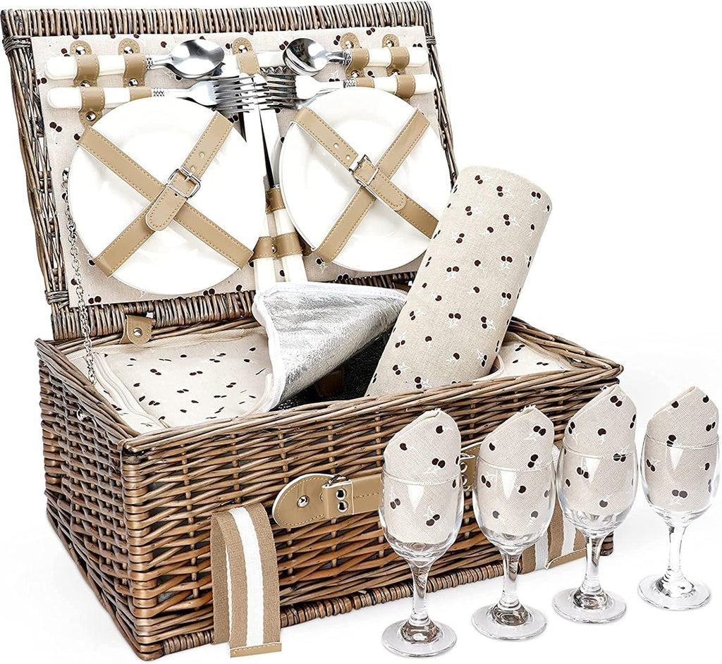 Willow Wicker Picnic Basket Set for 2 Persons with Insulated Cooler Bag L320888
