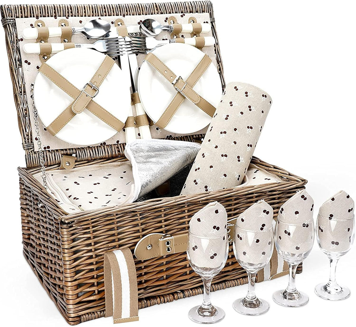 Willow Wicker Picnic Basket Set for 2 Persons with Insulated Cooler Bag L320888