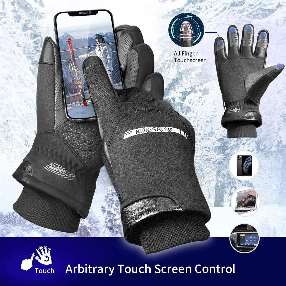 Black Thermal Touch Screen Gloves Y889541