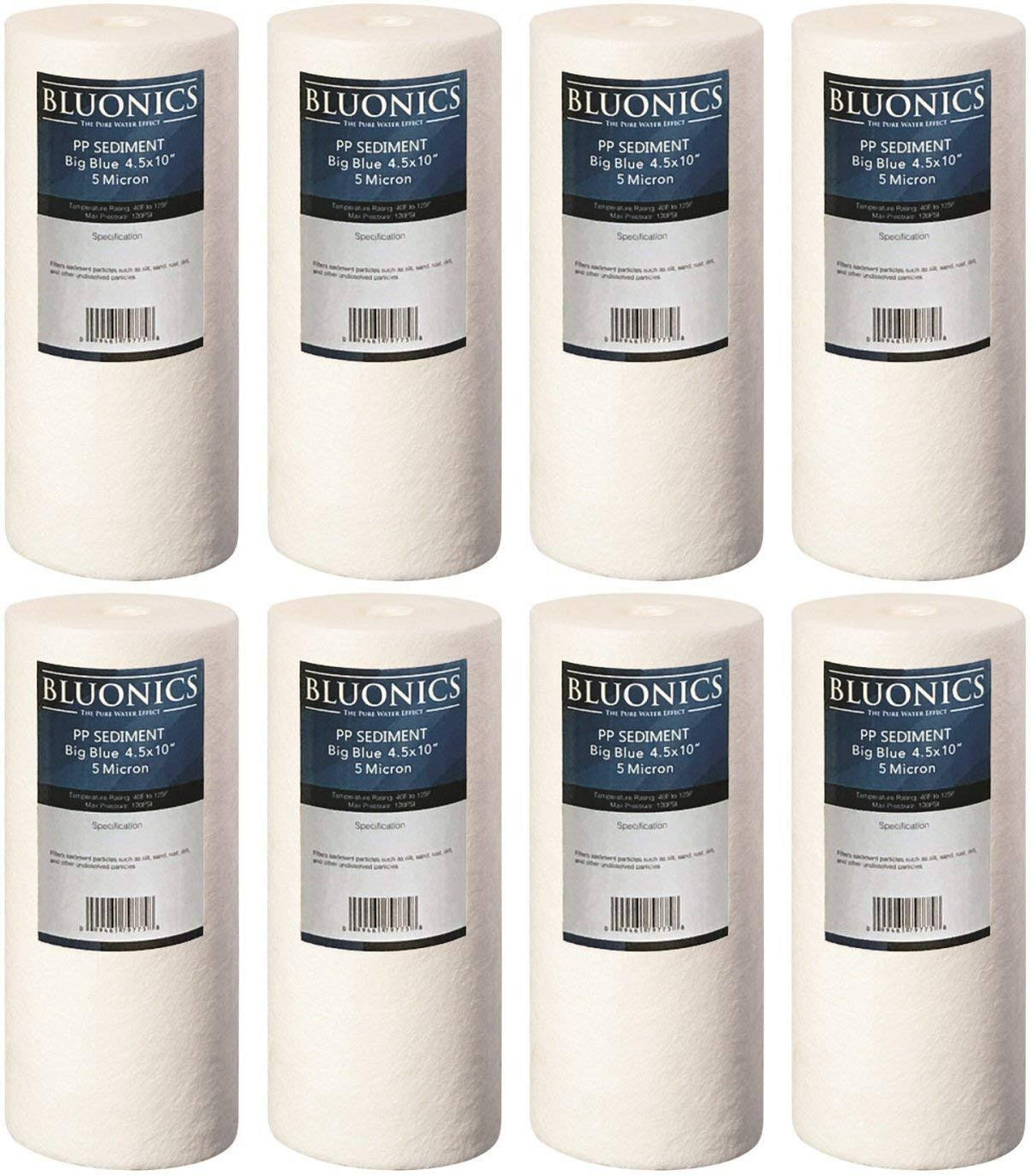 Big Blue Sediment Replacement Water Filters 8pcs (5 Micron) 4.5" x 10" Whole House Cartridges C12382
