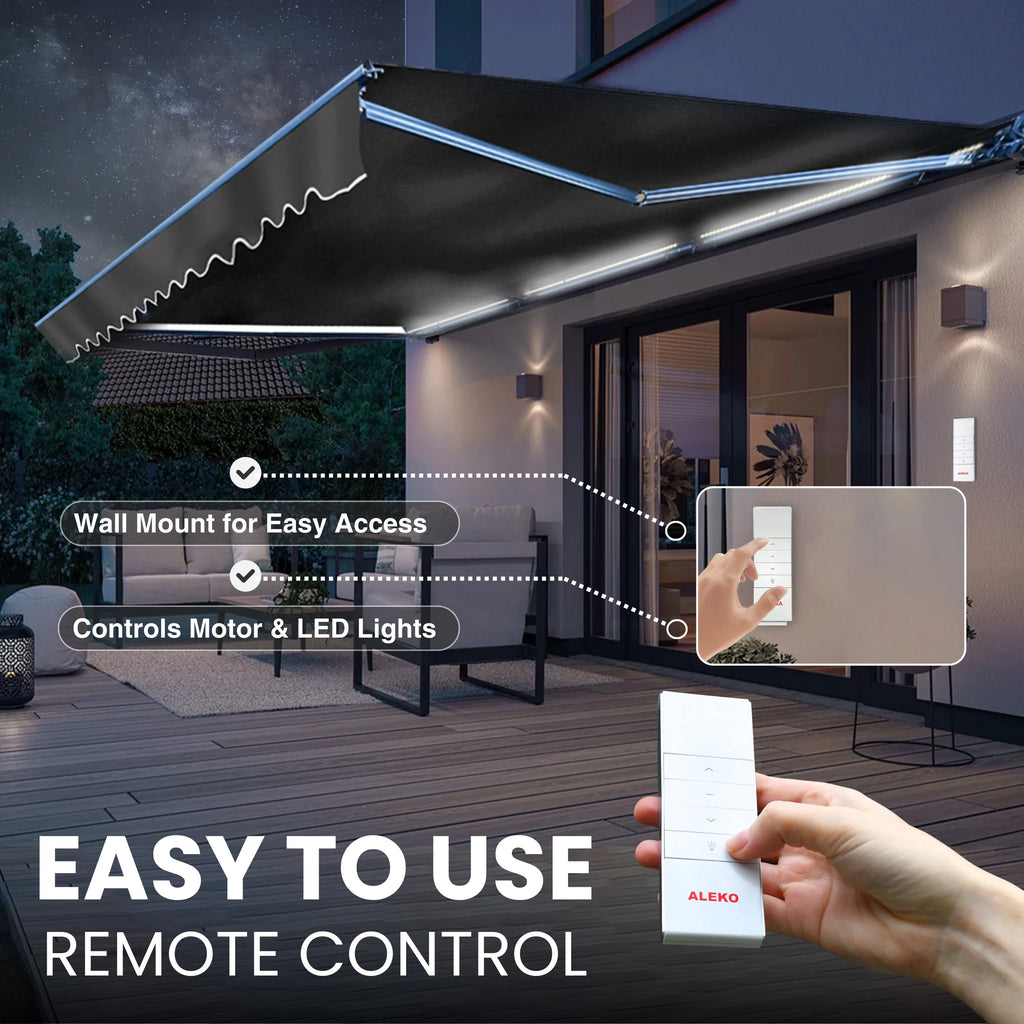 Gray LED Motorized Retractable Patio Awning E573991