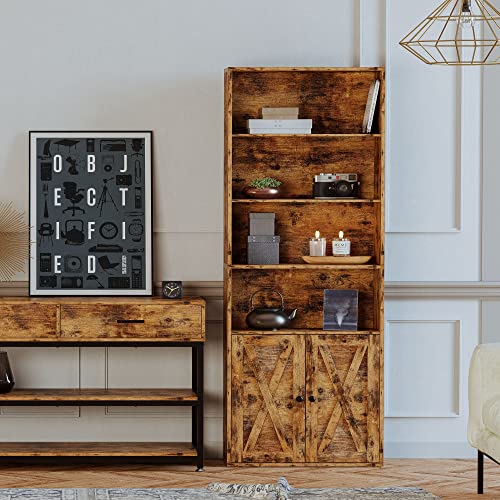 Industrial 6 Shelf Bookshelves with Doors D29057