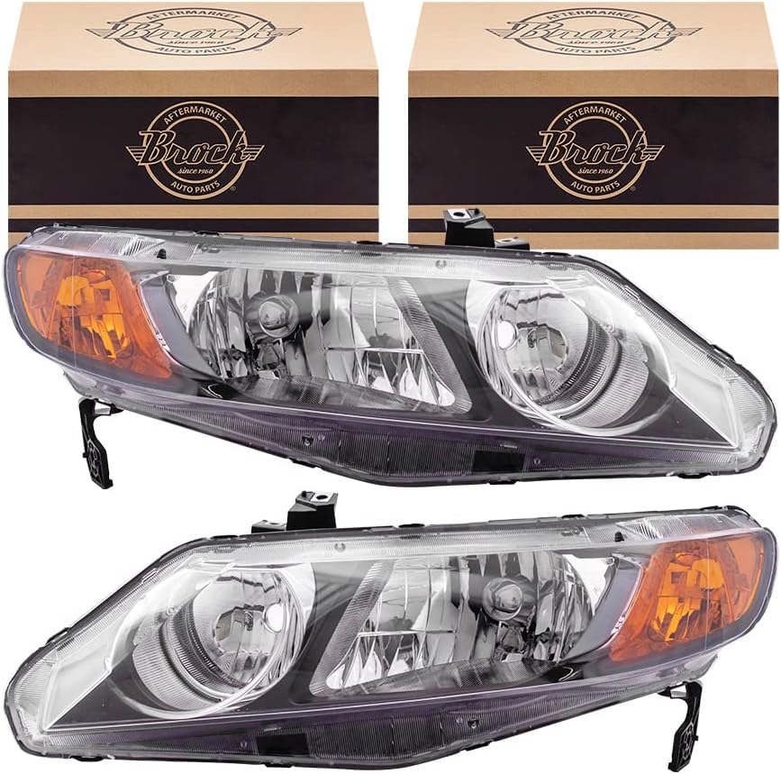 Headlight Units with Amber Park Lens Pair Set for Honda Civic Sedan F707