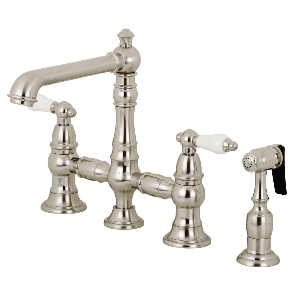 Brushed Nickel Bridge Kitchen Faucet with Sprayer D3606