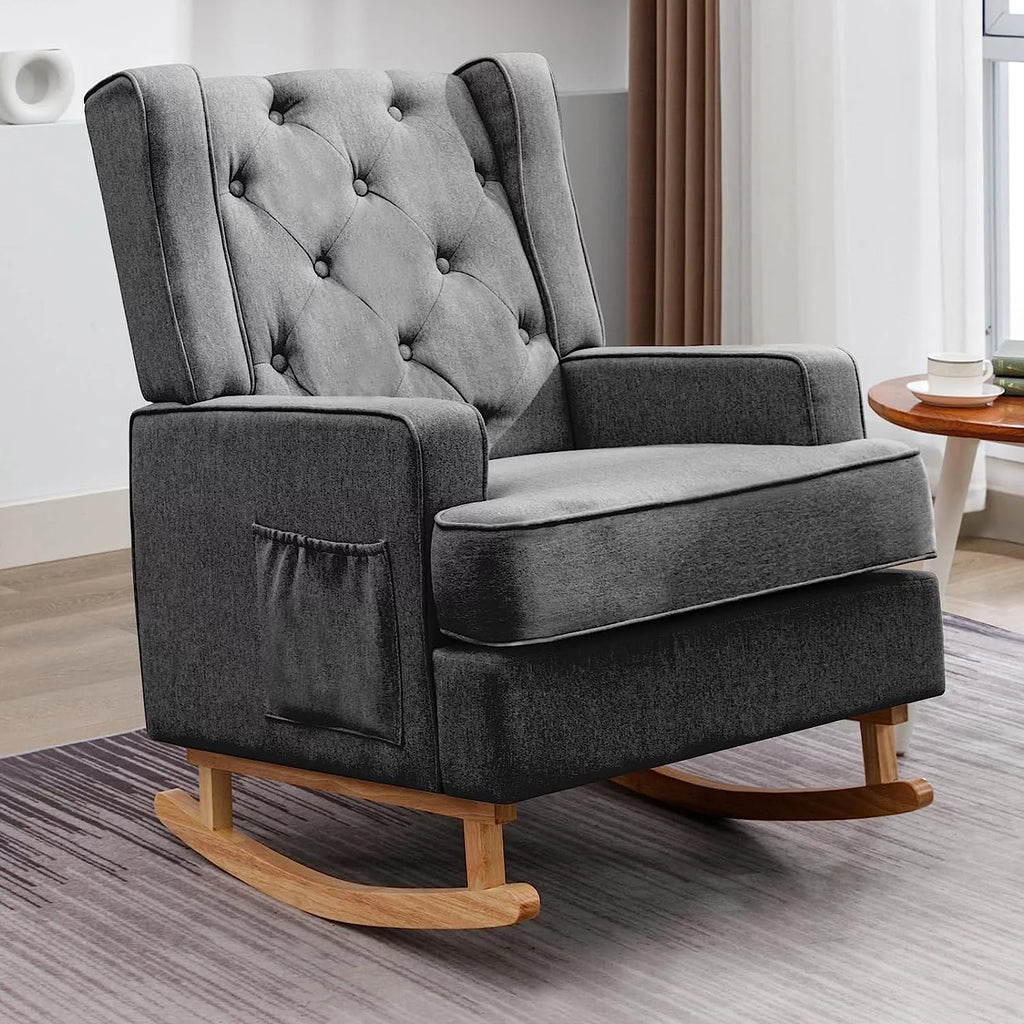 Dark Grey Upholstered Rocking Chair with Side Pocket A489151