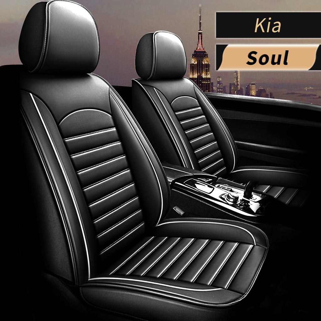 Black & White Faux Leather Car Seat Cover Full Set G5941