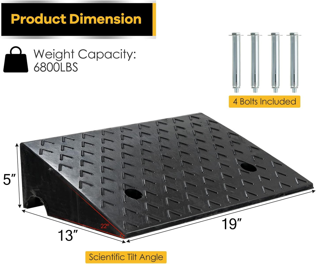 5” Rubber Curb Ramps 2PCS, Heavy Duty 22° Driveway Ramps with 4 Expansion Bolts & Predrilled Holes, Anti-Slip Surface, 6,800 lbs Load Capacity Pack of 2 V878