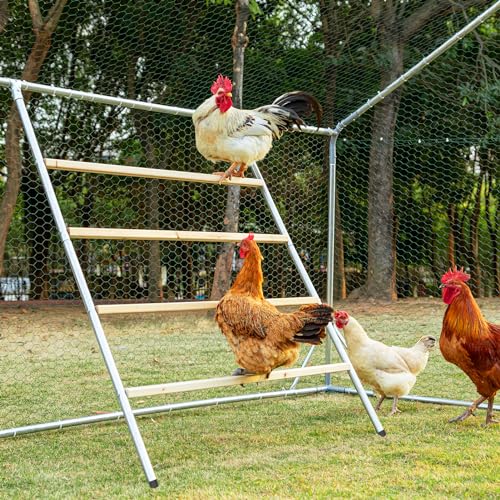 Chicken Coop Run with Anti-Rust Durable Steel, Large Walk-in Poultry Cage with Cover R3190