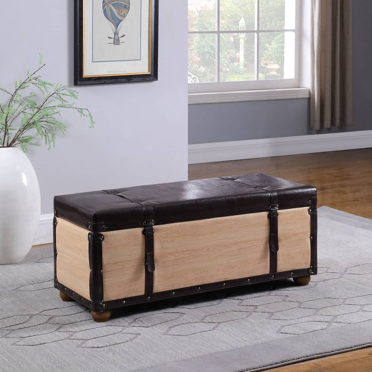 Brown Bonded Leather Storage Bench Z13497