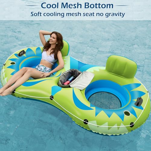 2 Person Inflatable River Tube Float with Cooler Q3844
