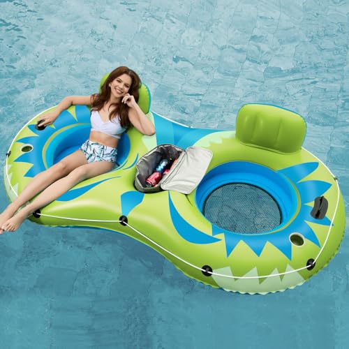 2 Person Inflatable River Tube Float with Cooler Q3844