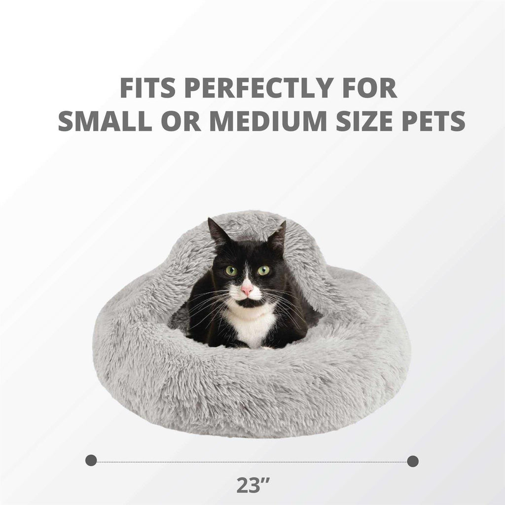 Soft Faux Fur Hooded Cat Bed Cave X9119