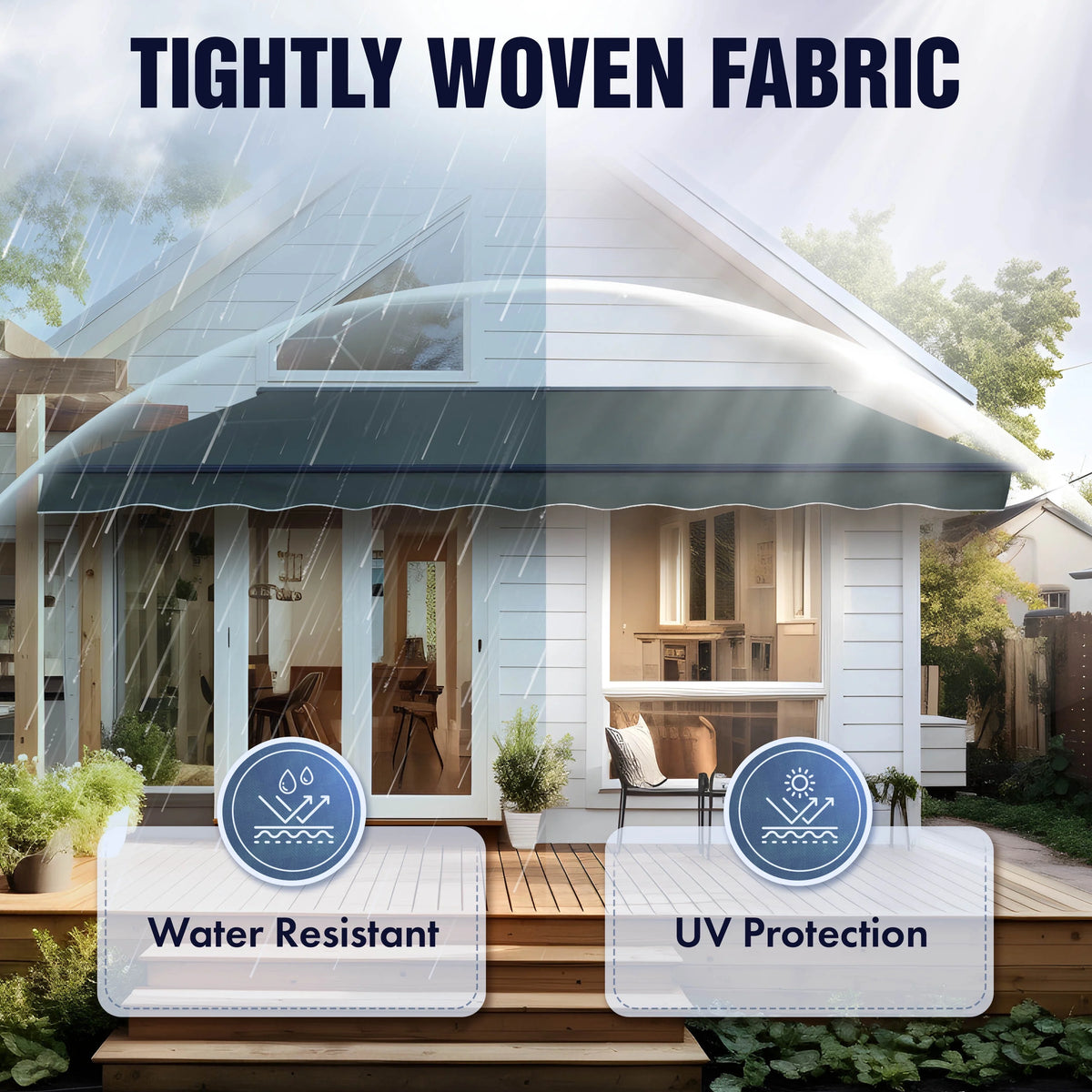 Gray LED Motorized Retractable Patio Awning E573991