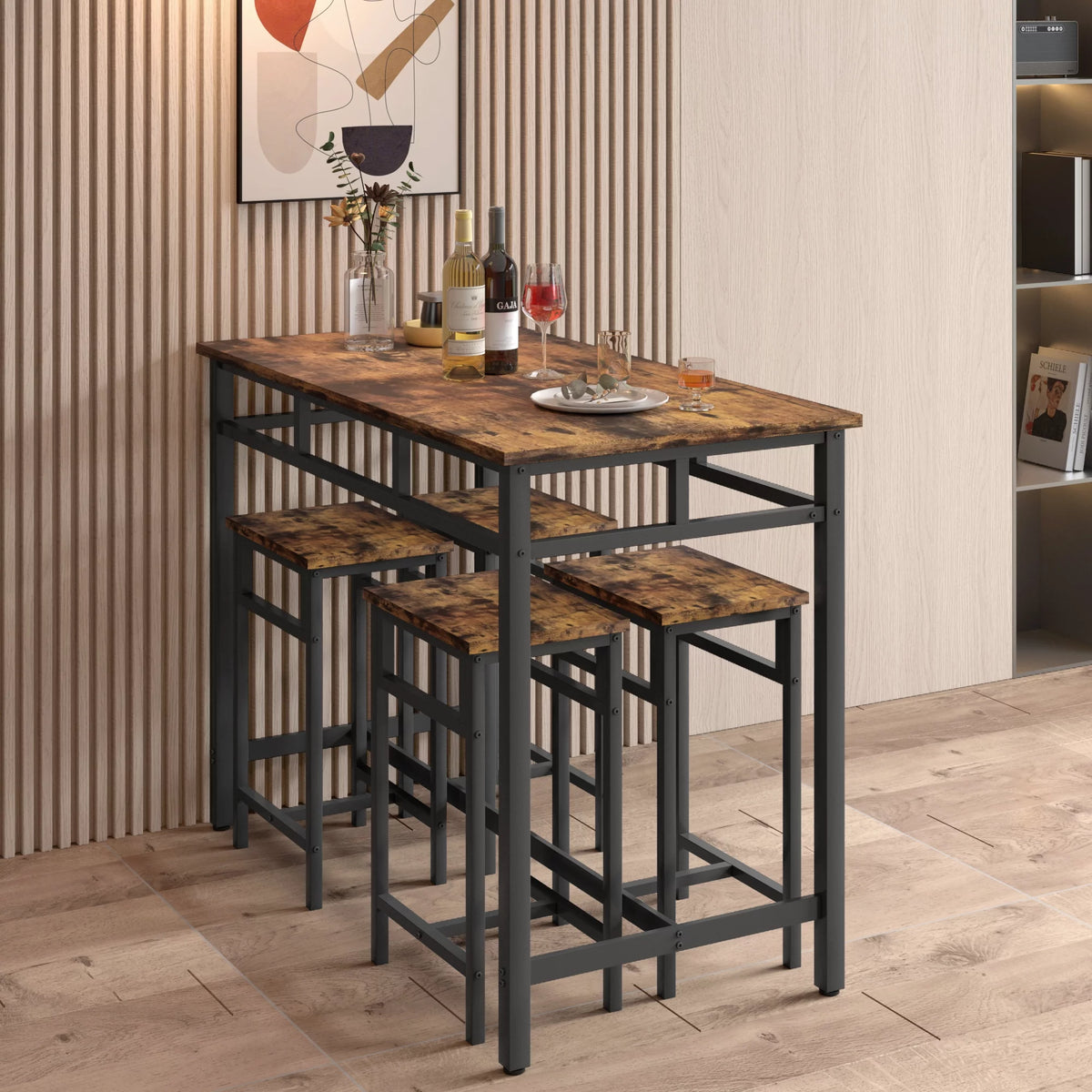 5-Piece Metal Frame Dining Table and Stools Q6009