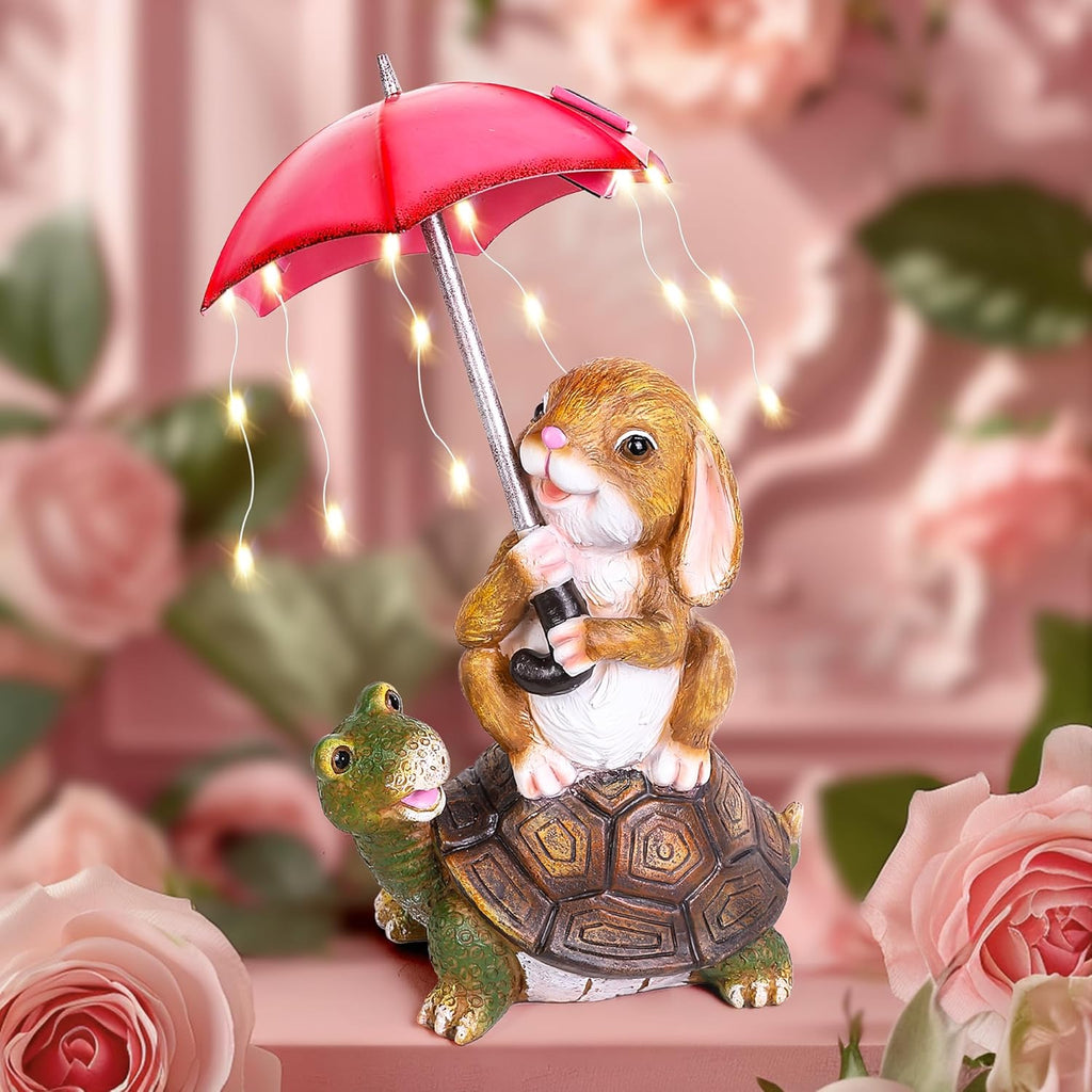 Solar Garden Statues Rabbit Turtle Garden Decor Figurine Lights W665441