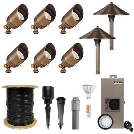 Brass Landscape Lighting Kit 6 Spotlights 2 Path Lights N68682