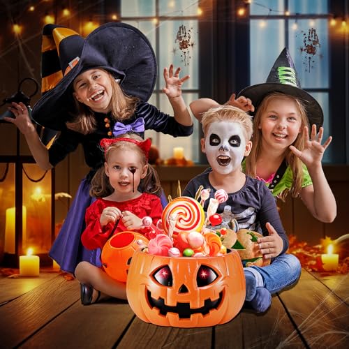 Animated Pumpkin Candy Bowl with Moving Skeleton Hand P428690