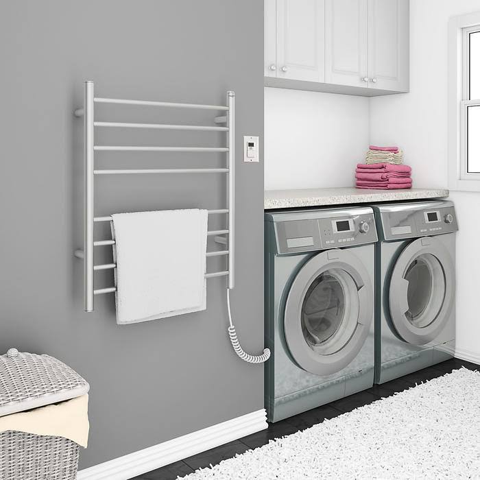 Dual 8-Bar Hardwired and Plug-In Towel Warmer in Brushed Stainless Steel B358449