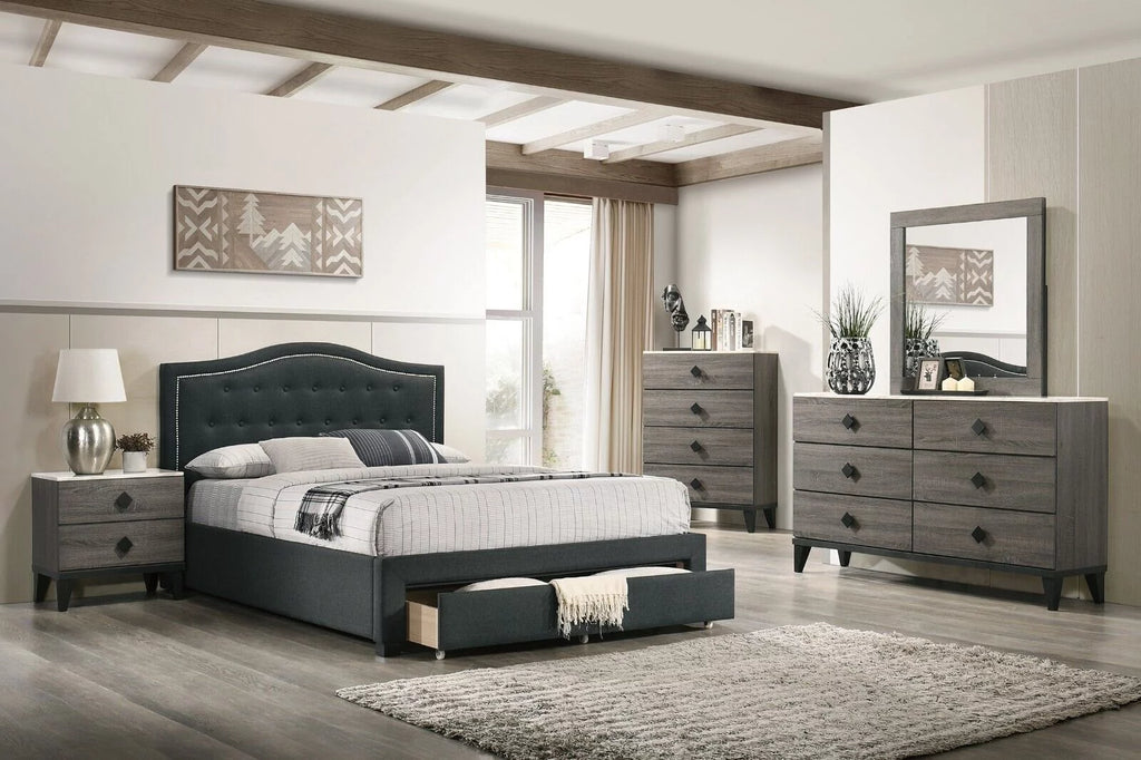 Charcoal Eastern King Size 4pc Bedroom Set Tufted Storage Bed V660285