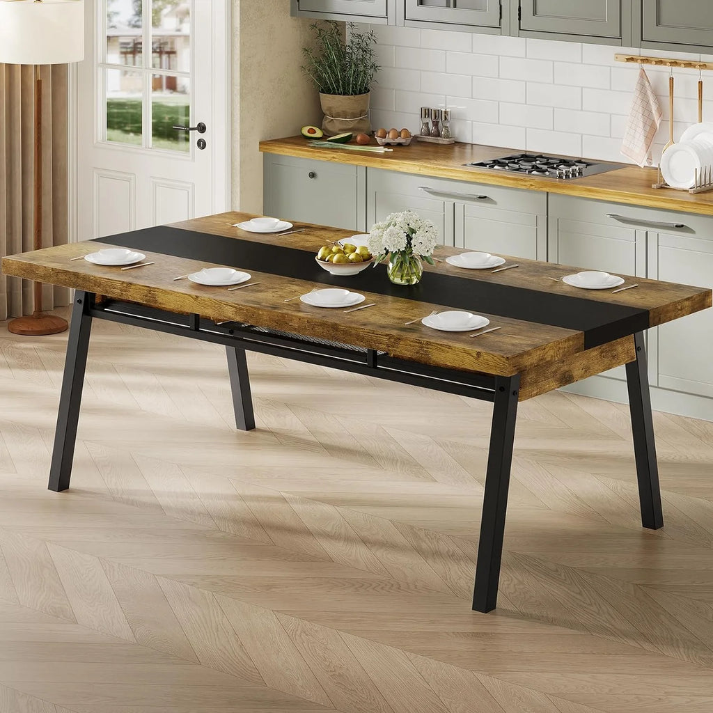 Brown 71-inch Rectangular Metal Frame Dining Table X6413