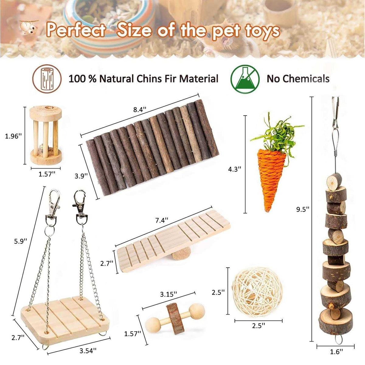 Hamster Chew Toys Set Small Animal Molar Toys Teeth Care Wooden Accessories B407254