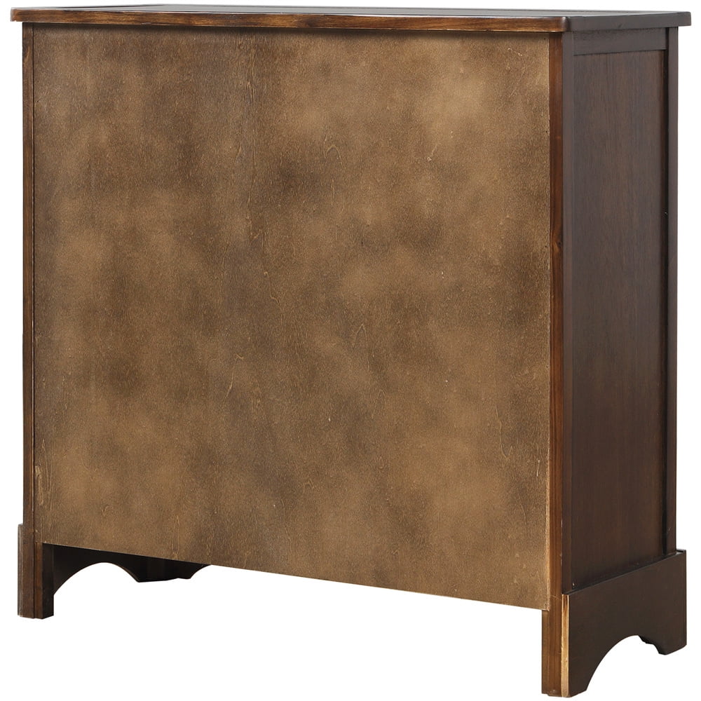 Espresso Wood Storage Cabinet with 2 Drawers and 4 Wicker Baskets B526