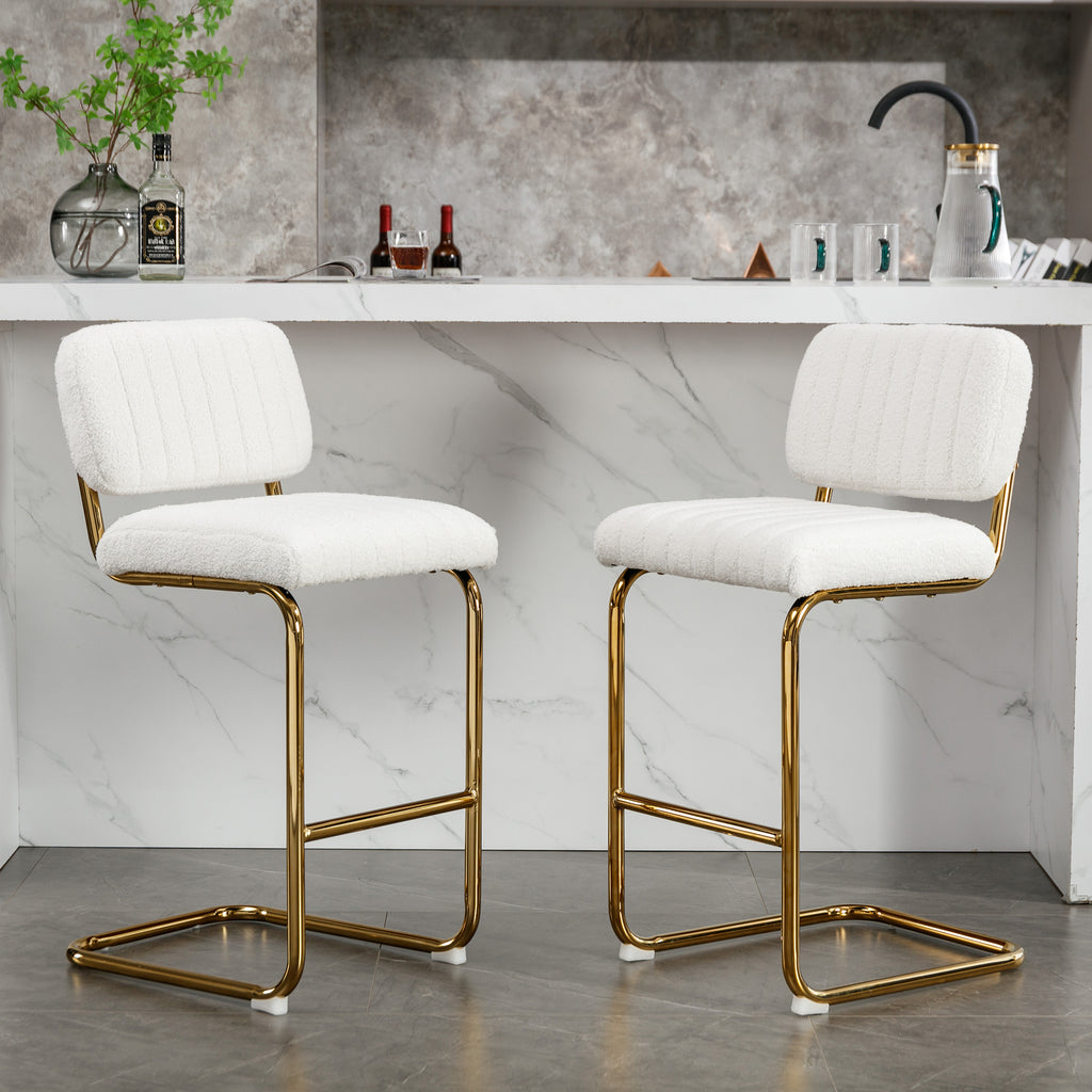 Ivory Boucle Fabric Counter Height Bar Stools Set of 2 E806114