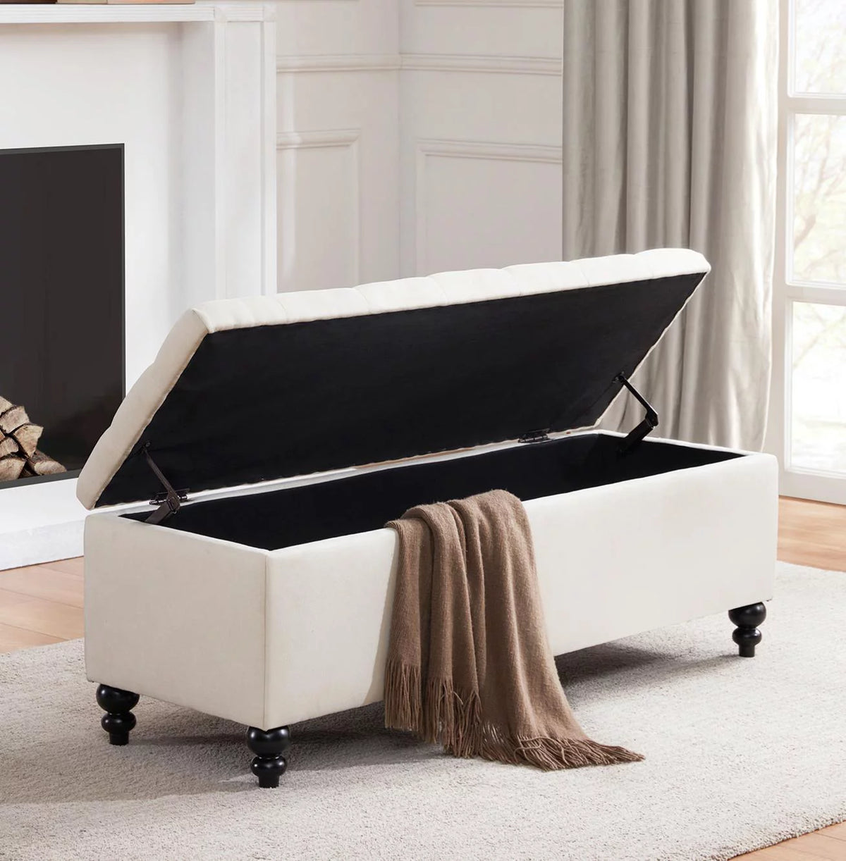 51" Button-Tufted Storage Ottoman Bench Q525236