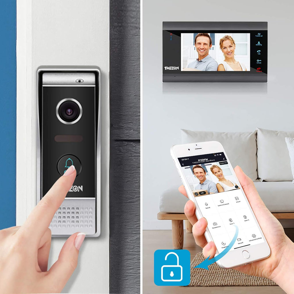 Wireless WIFI Video Door Phone IP Doorbell Intercom System with Camera 4 Wire 7 Inch Entry with 1x1080P Wired Camera Night Vision K82163
