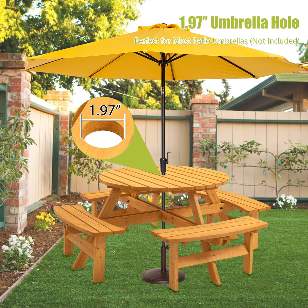 8-Person Wooden Picnic Table with 4 Built-in Benches N3674