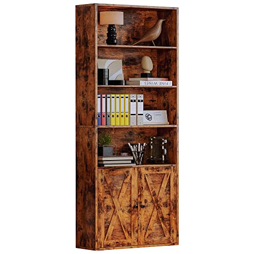 Industrial 6 Shelf Bookshelves with Doors D29057