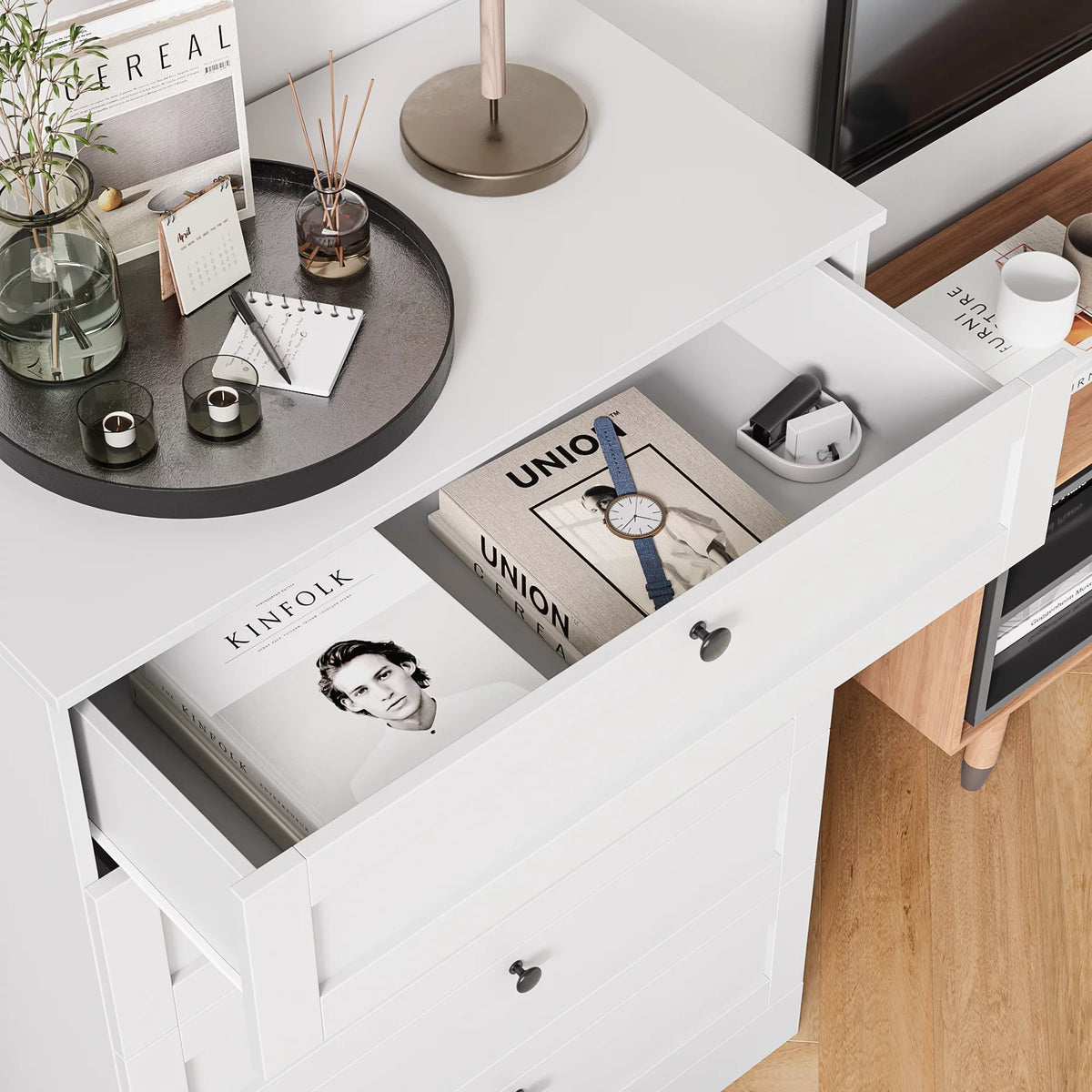 White 5 Drawer Wood Dresser E35638