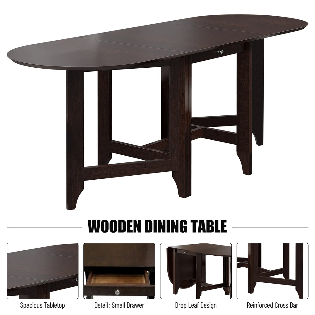 Retro Drop-Leaf Table with 4 Upholstered Dining Chairs B355