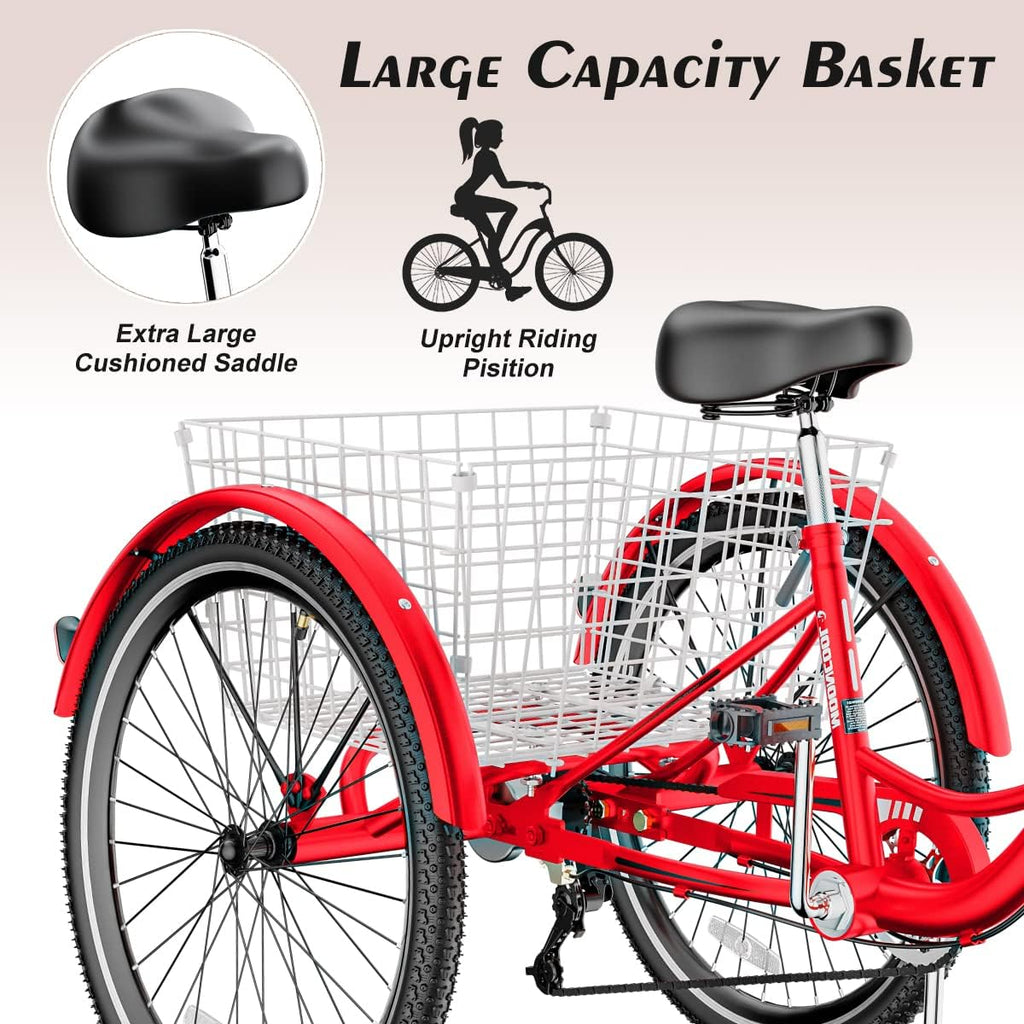 Red 7 Speed 3 Wheel Adult Tricycle with Basket F66353