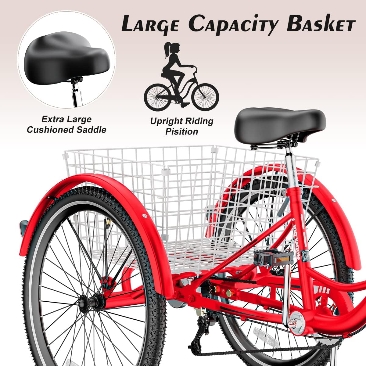 Red 7 Speed 3 Wheel Adult Tricycle with Basket F66353