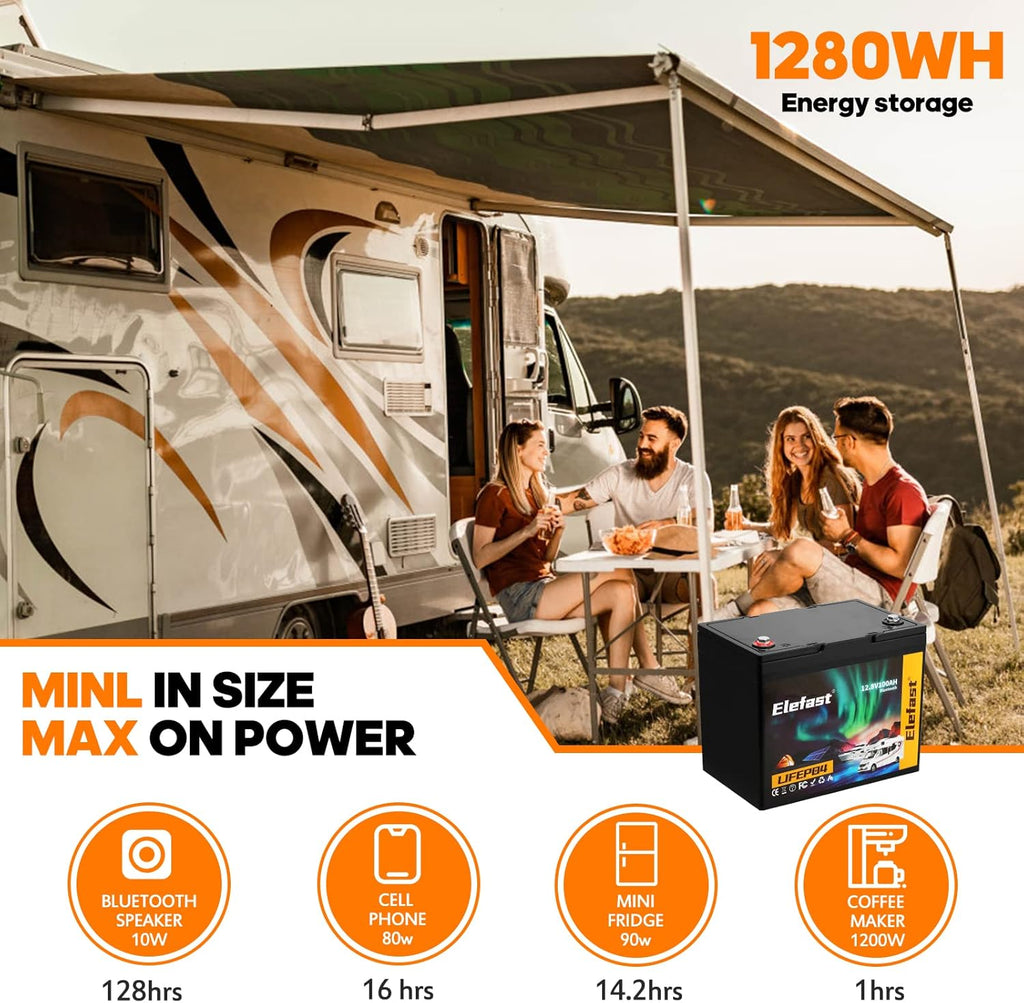 12V 100Ah Bluetooth LiFePO4 Lithium Battery, BCI Group 24, Low Temperature Protection, 1280Wh Energy U567075
