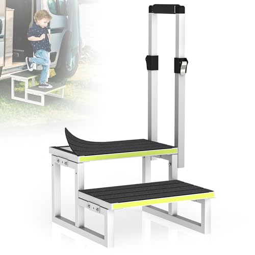 2 Step Stool with Handrail, Anti-Slip Mats, Wide Platform H7934