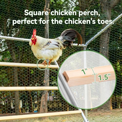 Chicken Coop Run with Anti-Rust Durable Steel, Large Walk-in Poultry Cage with Cover R3190