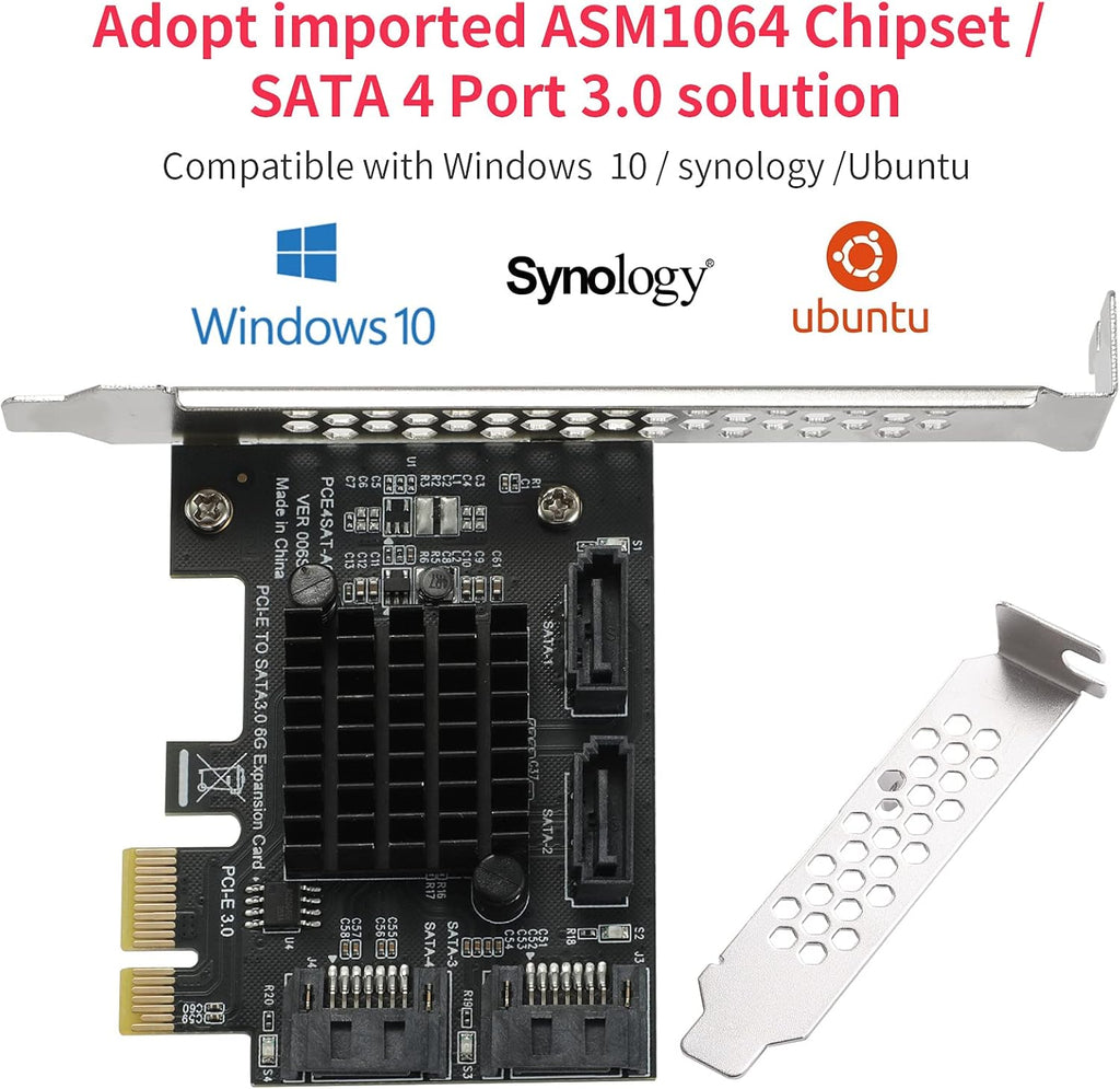 PCIe SATA Card 4 Ports, SATA III 6 Gbps Controller Expansion Card, Non-Raid, with Low Profile Bracket U619