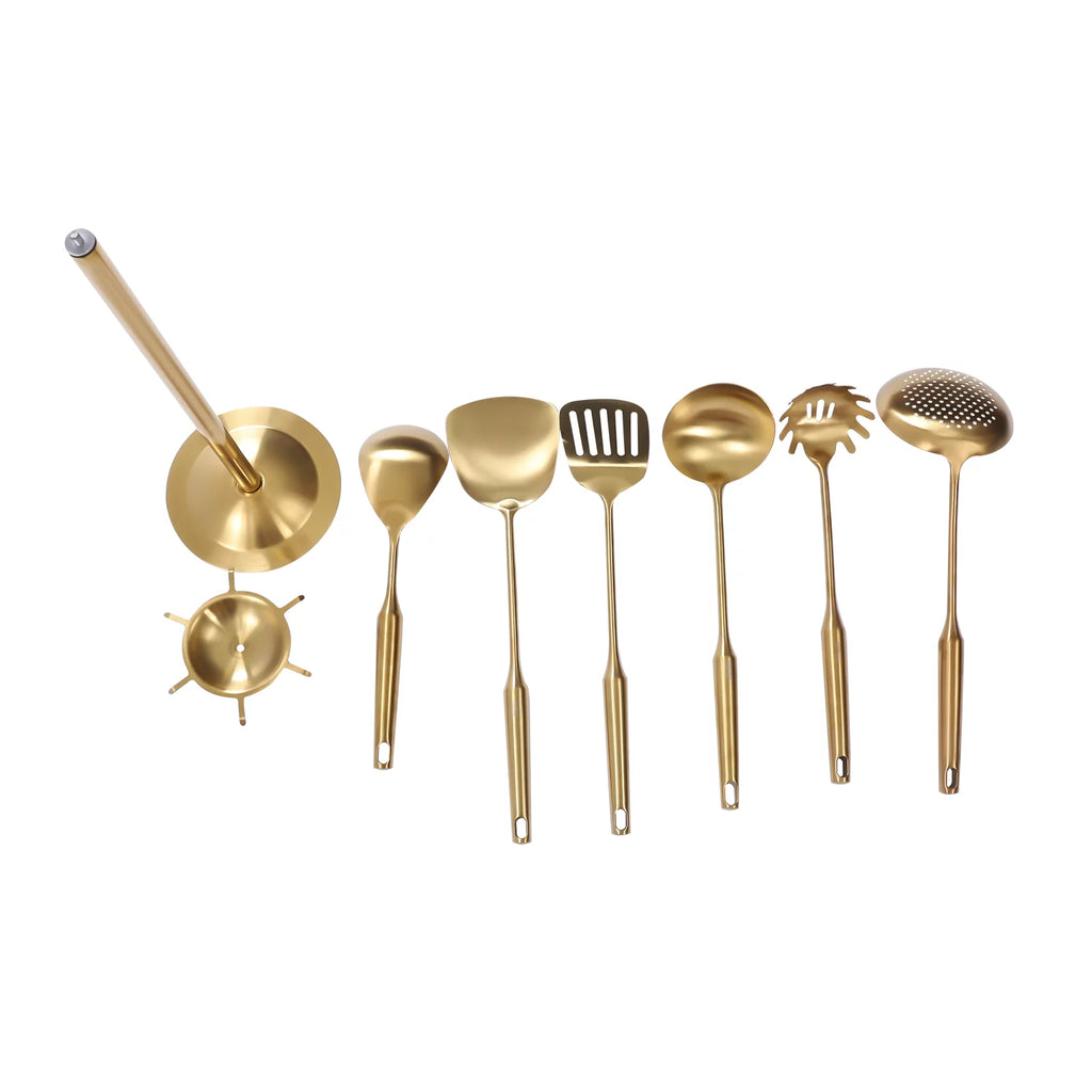 7 Pc Gold Kitchen Cooking Utensil Set with Stand P221742